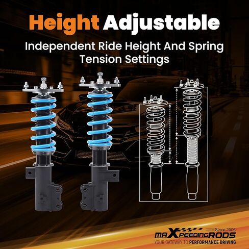 maxpeedingrods Coilover لسيارة Hyundai Genesis Coupe 2010-2016، طقم تعليق كويلوفيرس قابل للتعديل بـ 24 مستوى، دعامات ممتص الصدمات قابلة للضبط على الارتفاع، مجموعات خفض مطورة T6 باللون الأزرق in Kuwait