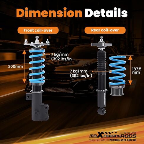 maxpeedingrods Coilover لسيارة Hyundai Genesis Coupe 2010-2016، طقم تعليق كويلوفيرس قابل للتعديل بـ 24 مستوى، دعامات ممتص الصدمات قابلة للضبط على الارتفاع، مجموعات خفض مطورة T6 باللون الأزرق in Kuwait