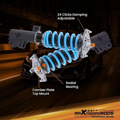 maxpeedingrods Coilover لسيارة Hyundai Genesis Coupe 2010-2016، طقم تعليق كويلوفيرس قابل للتعديل بـ 24 مستوى، دعامات ممتص الصدمات قابلة للضبط على الارتفاع، مجموعات خفض مطورة T6 باللون الأزرق in Kuwait