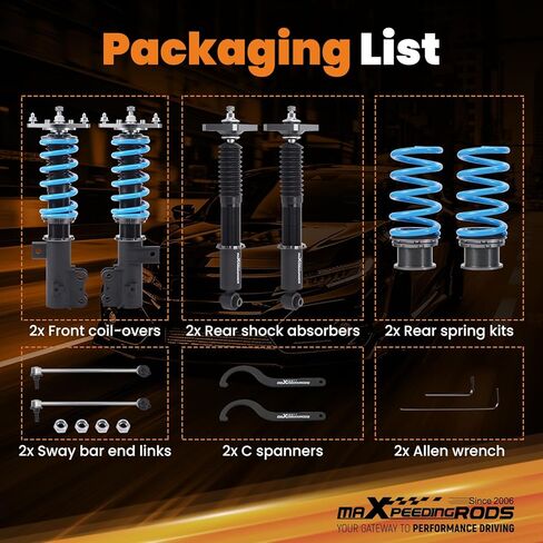 maxpeedingrods Coilover لسيارة Hyundai Genesis Coupe 2010-2016، طقم تعليق كويلوفيرس قابل للتعديل بـ 24 مستوى، دعامات ممتص الصدمات قابلة للضبط على الارتفاع، مجموعات خفض مطورة T6 باللون الأزرق in Kuwait