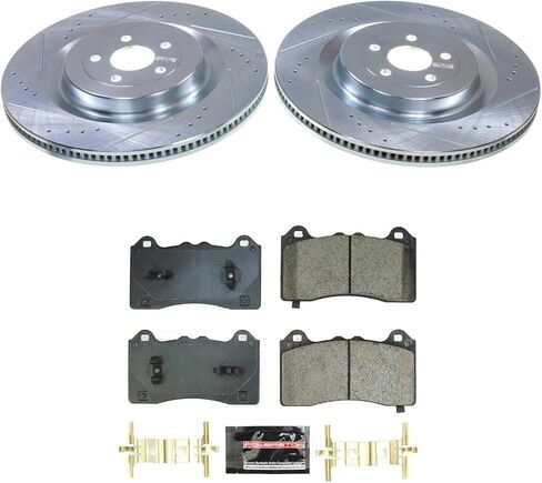 PowerStop Front Brake Kit For Ford Mustang Mach-E 2021-24 - Drilled and Slotted Disc Rotors with Ceramic Brake Pads Replacement, K9265 in Kuwait