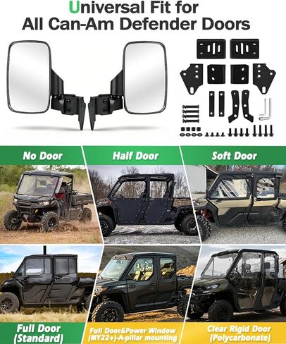 مرايا جانبية Defender، مرآة UNIGT UTV متوافقة مع Can Am Defender HD10 HD9 HD8 HD7 HD5 2016-2026، مرآة كبيرة/سهلة التركيب/قابلة للتعديل تناسب كامل الباب، نصف باب، بدون أبواب وحزام أمان قطعة واحدة in Kuwait