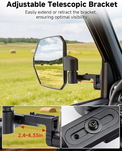 تمديد المرايا الجانبية من KEMIMOTO قابل للتعديل متوافق مع Polaris Ranger Crew/XD 1500 2024-2026 Northstar Premium Ultimate Door/A-Pillar Mounted، استبدال الملحقات #2889099#2889862 in Kuwait