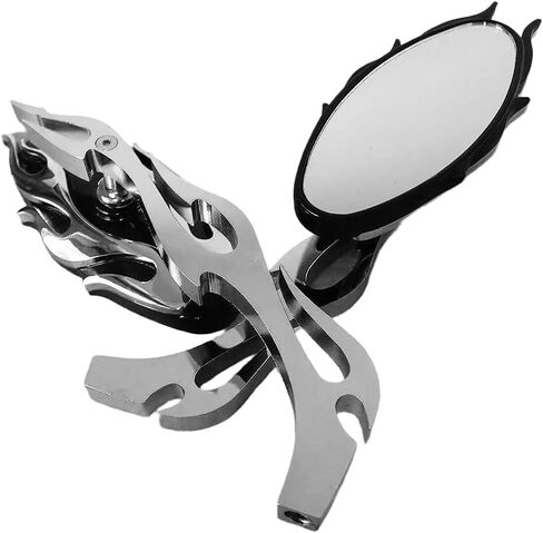MT350-02- Motorcycle Flame style rearview mirror Compatible with any cruiser chopper custom Chrome in Kuwait