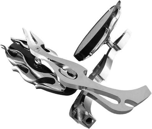 MT350-02- Motorcycle Flame style rearview mirror Compatible with any cruiser chopper custom Chrome in Kuwait