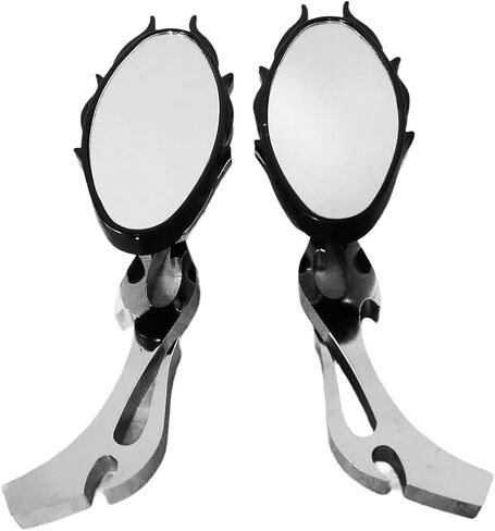MT350-02- Motorcycle Flame style rearview mirror Compatible with any cruiser chopper custom Chrome in Kuwait