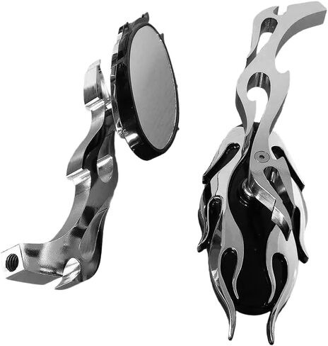MT350-02- Motorcycle Flame style rearview mirror Compatible with any cruiser chopper custom Chrome in Kuwait
