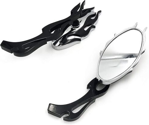 MT350-02- Motorcycle Flame style rearview mirror Compatible with any cruiser chopper custom Chrome in Kuwait