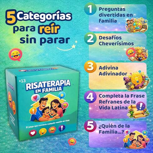 Risaterapia en Familia - Juego de Mesa Familiar en Español, 200 Cartas, 5 Categorías para Reír y Conectar. Spanish Games for Family 13+. Perfecto Como juegos familiares Divertidos. in Kuwait