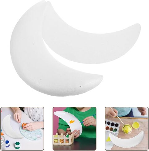 2PCS White Polystyrene Foam Balls Half Moon Shape for Crafting DIY Moon Decorations for Eid Mubarak Party Art Projects and Educational Models in Kuwait