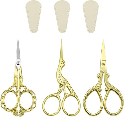 3 PCS Small Sharp Embroidery Scissors, Gold Stork Needlepoint Thread Snips with Cover, Yarn Scissors for Crocheting & Sewing in Saudi Arabia