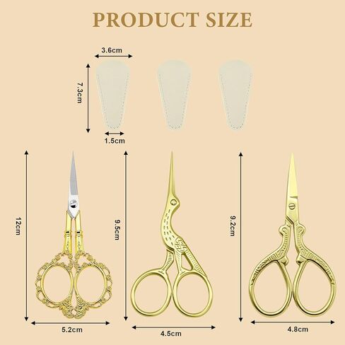 3 PCS Small Sharp Embroidery Scissors, Gold Stork Needlepoint Thread Snips with Cover, Yarn Scissors for Crocheting & Sewing in Saudi Arabia