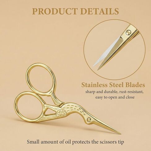 3 PCS Small Sharp Embroidery Scissors, Gold Stork Needlepoint Thread Snips with Cover, Yarn Scissors for Crocheting & Sewing in Saudi Arabia