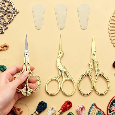 3 PCS Small Sharp Embroidery Scissors, Gold Stork Needlepoint Thread Snips with Cover, Yarn Scissors for Crocheting & Sewing in Saudi Arabia