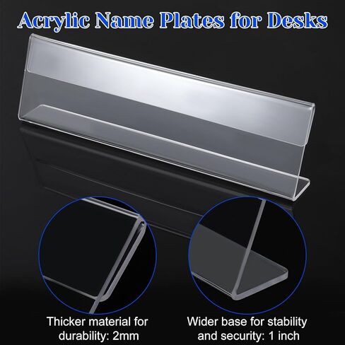 18 Pack Acrylic Name Plate for Desks, 2'' X 8'' Blank Desk Name Plate Personalized, Horizontal Slant Office Names Plates, for Office Conference, Business Event/School Classroom in Kuwait