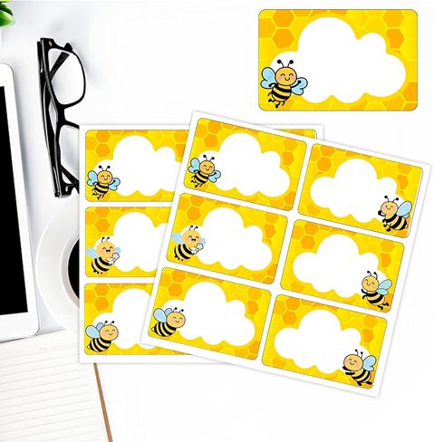180 Pcs Bee Name Tags Stickers,2x3 inch Self Adhesive Cute Bee Honeycomb Name Stickers,Name Labels for School Classroom Students Table Desk Cubby Locker Clothes in Kuwait