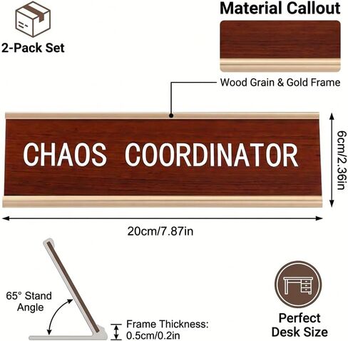 2 Interesting Desk Nameplates Humorous Office Supplies Fun Desktop Decorations Fun Desk Accessories Gifts For Male And Female Colleagues Chaos Coordinator (8 x 2.4 Inches) in Saudi Arabia