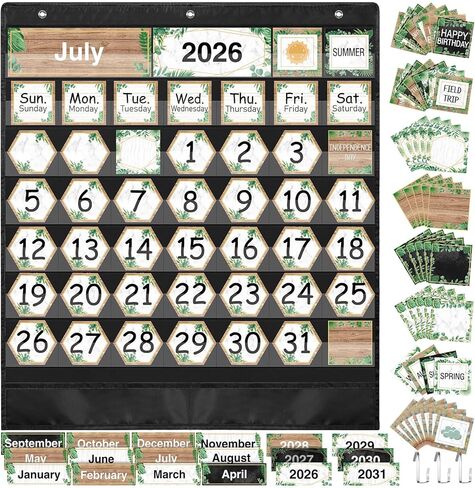 Fulmoon 119 Pcs Boho Classroom Calendar Pocket Chart Set Calendar Bulletin Board Set with Pocket Seasons Festival Weather Calendar Pocket Chart for Classroom Decoration Back to School Supplies in Saudi Arabia