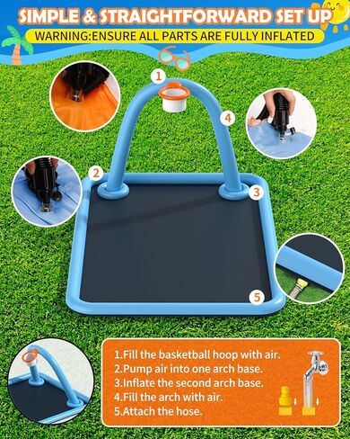 Splash Pad for Kids & Dogs, 110'' Large Sprinkler Pad Water Toys with Basketball Hoop, Thickened Non-Slip Splash Mat, Foldable Play Pool & Outdoor Summer Toys Ages 4-12 (110" Splash Pad) in Saudi Arabia