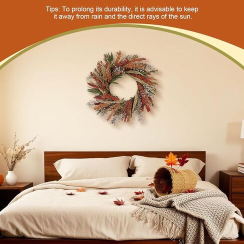 Fall Harvest Grain Wreath for Front Door Outside, 22-24 Inch Indoor Outdoor Wreath for Thanksgiving, Farmhouse Autumn Wreath for Home Porch Wall Window in Saudi Arabia
