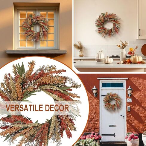 Fall Harvest Grain Wreath for Front Door Outside, 22-24 Inch Indoor Outdoor Wreath for Thanksgiving, Farmhouse Autumn Wreath for Home Porch Wall Window in Saudi Arabia