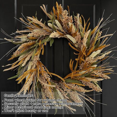 Fall Harvest Grain Wreath for Front Door Outside, 22-24 Inch Indoor Outdoor Wreath for Thanksgiving, Farmhouse Autumn Wreath for Home Porch Wall Window in Saudi Arabia