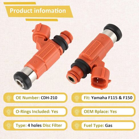 Set of 4 Marine Fuel Injectors,Compatible with/Yamaha F115 & F150 Outboard, 115HP, 150HP 4-stroke,Replace#CDH-210 in Kuwait