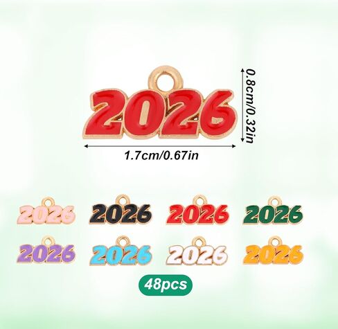 Penitue 48 قطعة 2026 ساحرة، 8 ألوان من سبائك الزنك 2026 عام ساحرة للحرف اليدوية شرابة التخرج للعام الجديد للحرف اليدوية DIY صناعة المجوهرات لتزيين الحفلات in Kuwait