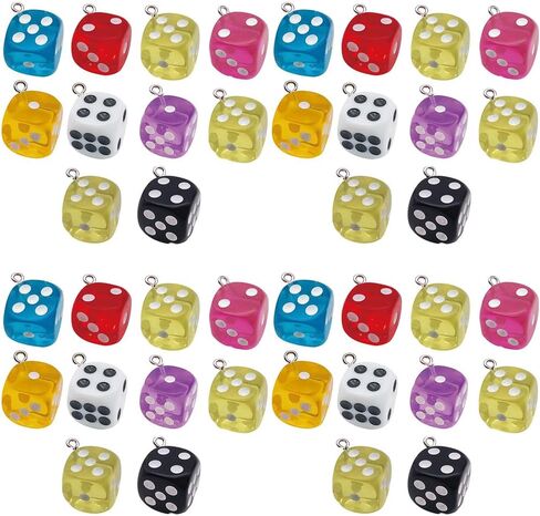 Sailanzi 30pcs Resin material semi transparent dice Pendant Jewelry Making DIY Keychain Earrings Pendant Various Design Charms for Jewelry Making Bracelets Necklace (SN151) in Saudi Arabia