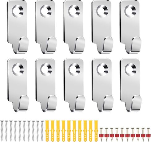10Pcs Mirror Hooks for Wall Mounting Stainless J Hook for Hanging Heavy Duty Metal Hooks for Mirror Hanging Picture Hanger, 304 Stainless Steel (Silver) in Kuwait