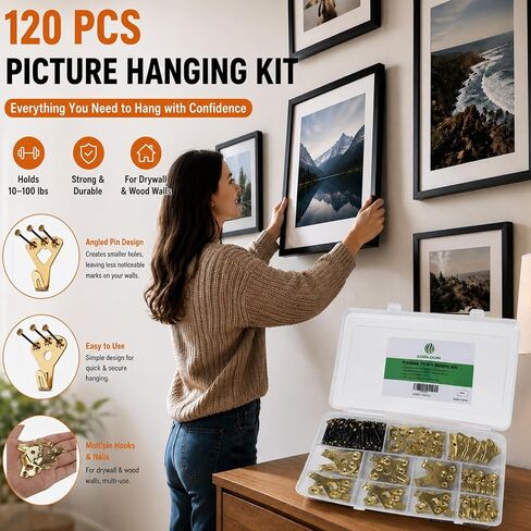 Picture Hanging Kit with Assorted Hooks & Nails, Heavy Duty Picture Hangers for Frames, Wall Art & Mirrors, Picture Frame Hanging Hardware Set with Organizer Storage Case for Home Gallery Wall (125) in Saudi Arabia