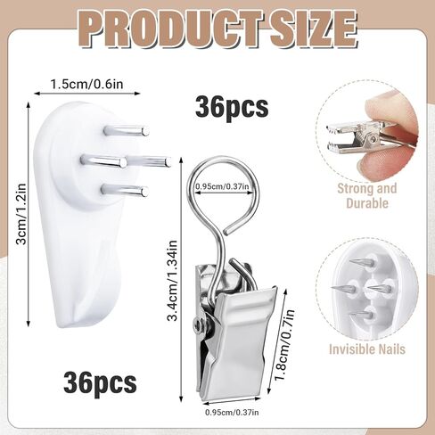 36 Sets Tapestry Hangers Wall Hanging Clips, 1.2 Inch Plastic & Metal No Drill Wall Clips for Tapestry, Posters, Rugs, Quilts and Fabric Decorations in Saudi Arabia