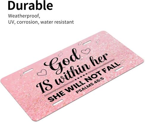 Psalms 465 God Is Within Her She Will Not Fall Front License Plate Aluminum License Plates Decorative Car Plate Novelty Vanity Tag Cover Car Decor Accessory with 4 Holes for Men Women 6x12 Inch in Kuwait