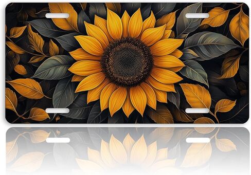 Sunflower Front License Plate for Men Rustic Botanical Floral Autumn Leaves Car Vanity Plates Decorative Aluminum Metal Cute Novelty License Plate 6x12 Inch (4 Holes) in Saudi Arabia