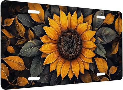Sunflower Front License Plate for Men Rustic Botanical Floral Autumn Leaves Car Vanity Plates Decorative Aluminum Metal Cute Novelty License Plate 6x12 Inch (4 Holes) in Saudi Arabia