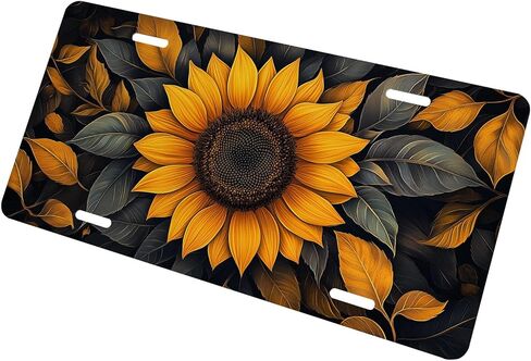 Sunflower Front License Plate for Men Rustic Botanical Floral Autumn Leaves Car Vanity Plates Decorative Aluminum Metal Cute Novelty License Plate 6x12 Inch (4 Holes) in Saudi Arabia