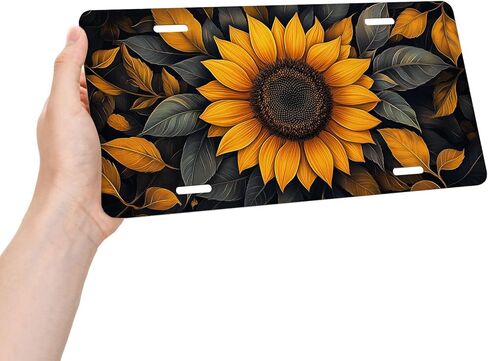 Sunflower Front License Plate for Men Rustic Botanical Floral Autumn Leaves Car Vanity Plates Decorative Aluminum Metal Cute Novelty License Plate 6x12 Inch (4 Holes) in Saudi Arabia