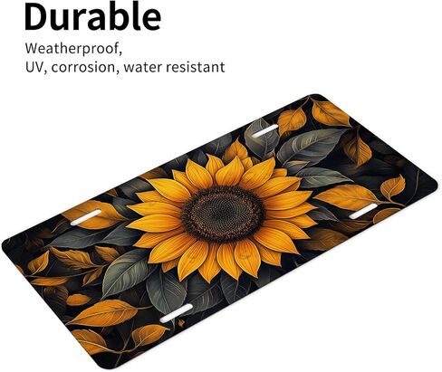 Sunflower Front License Plate for Men Rustic Botanical Floral Autumn Leaves Car Vanity Plates Decorative Aluminum Metal Cute Novelty License Plate 6x12 Inch (4 Holes) in Saudi Arabia