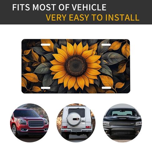 Sunflower Front License Plate for Men Rustic Botanical Floral Autumn Leaves Car Vanity Plates Decorative Aluminum Metal Cute Novelty License Plate 6x12 Inch (4 Holes) in Saudi Arabia