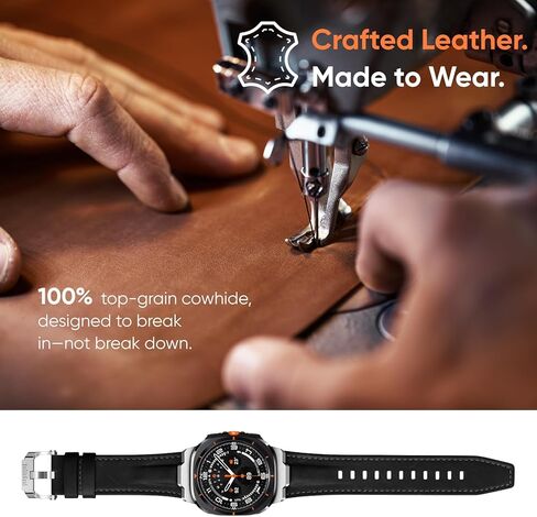 Suitisbest Genuine Leather Band Compatible with Samsung Galaxy Watch Ultra Bands 47mm for 2025 2024, No Gap Designer Rugged Strap with Metal Connectors for Men, Ideal Birthday Gift for Him in Saudi Arabia