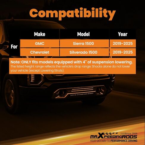 maXpeedingrods 4" Rear Lowering Shocks for Chevy Silverado/GMC Sierra 1500 2019-2025, Nitrogen-charged Drop Shocks in Kuwait