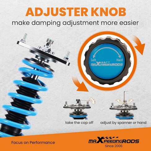 maxpeedingrods Coilover for Subaru Legacy 2015-2019، لسوبارو Outback 2015-2019، طقم تعليق Coilovers قابل للتعديل بـ 24 مستوى، مجموعة خفض مطورة T6 قابلة للتعديل باللون الأزرق in Kuwait