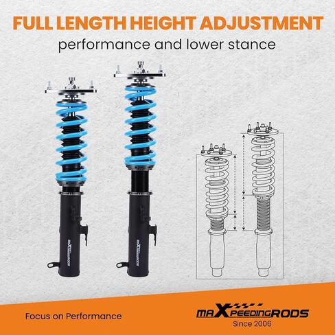 maxpeedingrods Coilover for Subaru Legacy 2015-2019، لسوبارو Outback 2015-2019، طقم تعليق Coilovers قابل للتعديل بـ 24 مستوى، مجموعة خفض مطورة T6 قابلة للتعديل باللون الأزرق in Kuwait