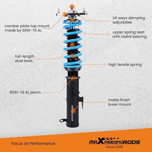 maxpeedingrods Coilover for Subaru Legacy 2015-2019، لسوبارو Outback 2015-2019، طقم تعليق Coilovers قابل للتعديل بـ 24 مستوى، مجموعة خفض مطورة T6 قابلة للتعديل باللون الأزرق in Kuwait