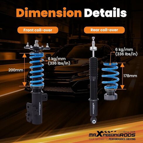 maxpeedingrods Coilover لسيارة Lexus CT200h 2011-2017، مجموعة تعليق كويلوفر قابلة للتعديل بـ 24 مستوى، دعامات امتصاص الصدمات قابلة للتعديل للارتفاع، مجموعات خفض مطورة T6 باللون الأزرق in Kuwait