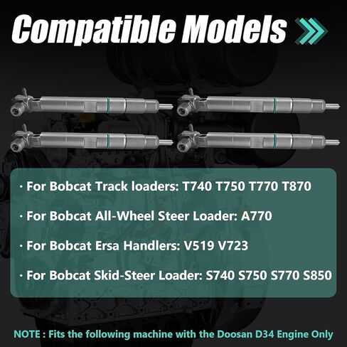 Set of 4 28347042 7261663 400903-0043E Fuel Injectors Compatible with Doosan D34 for Bobcat T740 T750 T770 T870 A770 S740 S750 S770 S850 V519 V723 in Saudi Arabia