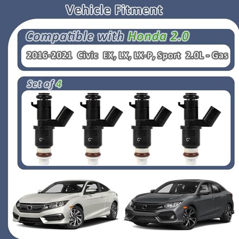 حاقن الوقود Civic 2.0 2016-2021، متوافق مع/Honda Civic EX، LX، Sport، 2.0L مستنشق طبيعيًا |10 فتحات| |4 أجهزة كمبيوتر| يستبدل: 16450-5BA-L01 in Kuwait