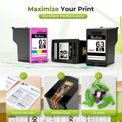 خراطيش حبر 63XL باللون الأسود واللون 3 عبوات بديلة لحبر HP 63 XL HP63XL لـ HP Envy 4520 4512 Officejet 3830 4650 4655 5252 5255 5255 5258 Deskjet 1112 2130 2132 3630 3632 (2 أسود، 1 لون) in Kuwait