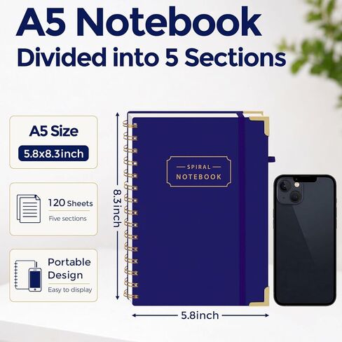 Koogel Hardcover Spiral Notebook with Tabs, 5 Subject Composition Notebook 5.8x8 Inch Ruled Journals with Dividers Pink for Women Gift Office School in Saudi Arabia