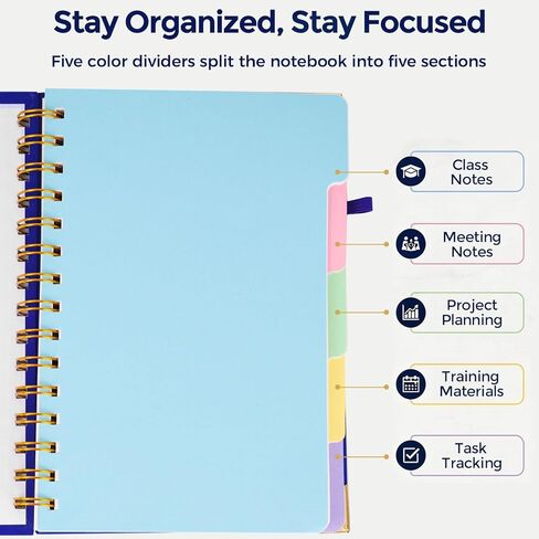 Koogel Hardcover Spiral Notebook with Tabs, 5 Subject Composition Notebook 5.8x8 Inch Ruled Journals with Dividers Pink for Women Gift Office School in Saudi Arabia